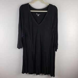 Lane Bryant‎ Women's Size 26/28 Vneck Elbow Sleeve Tunic Top Black Relaxed Fit